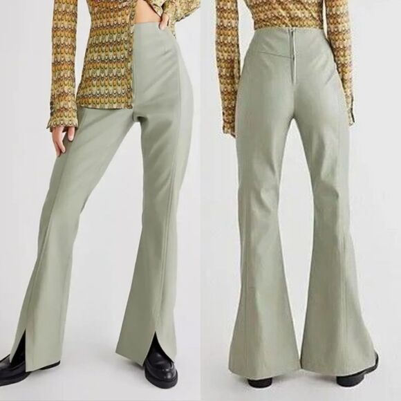 We The Free Pants - 🆕️ We The Free Real Deal Slit Front Flare Vegan Leather High Rise Pant Green